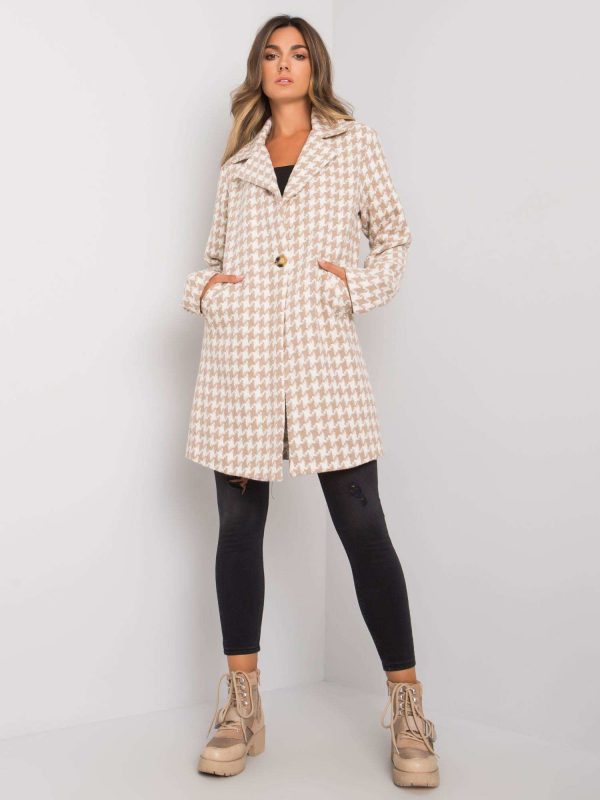 White-beige houndstooth coat Amirah RUE PARIS