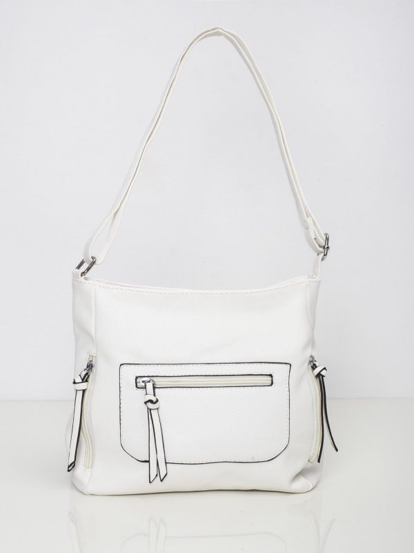 White handbag with long strap