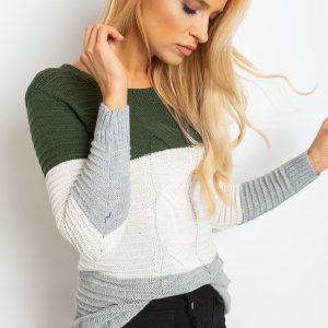 Khaki-gray sweater with wide stripes