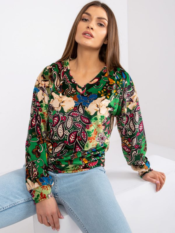 Women's green blouse with Ruby prints