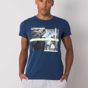 Light navy blue t-shirt for men with print Deacon