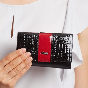 Black and Cherry Small Leather Wallet