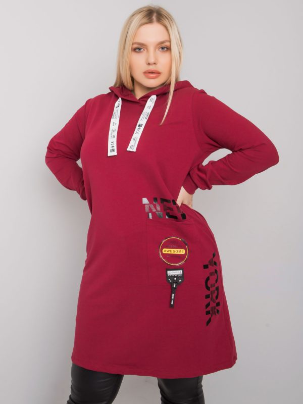 Burgundy tunic plus size with hood Ashford