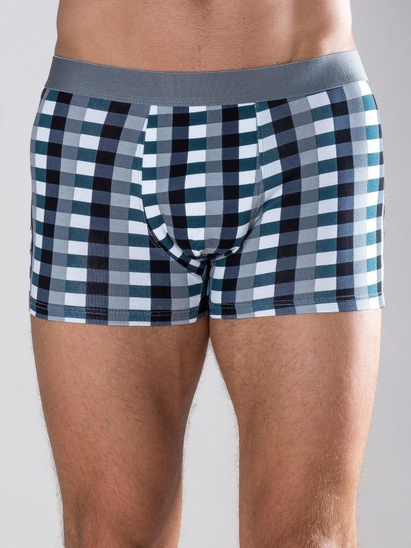 Grey and black plaid boxer shorts