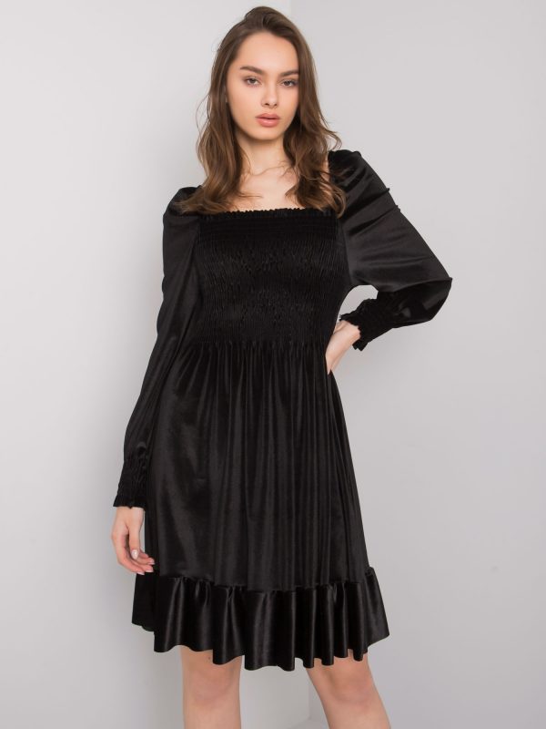 Black velour dress with ruffle Arezzo