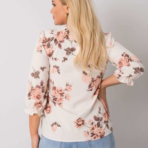 Beige and pink plus size blouse with flowers Sandra