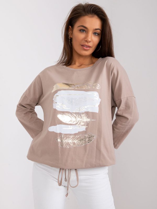 Dark beige blouse with Gloria print