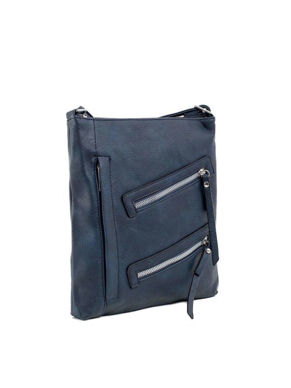 Navy blue eco-leather bag with pockets