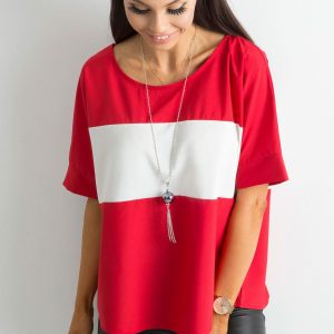 Red blouse with contrasting insert