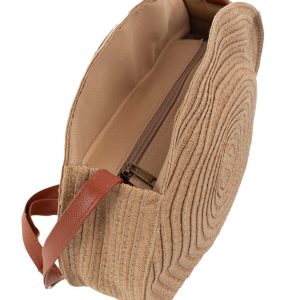 Dark beige round braid handbag