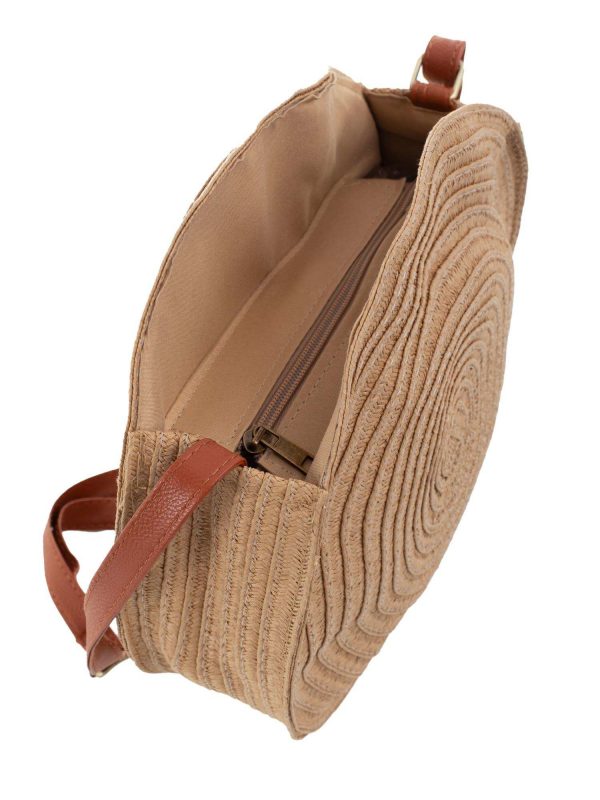 Dark beige round braid handbag