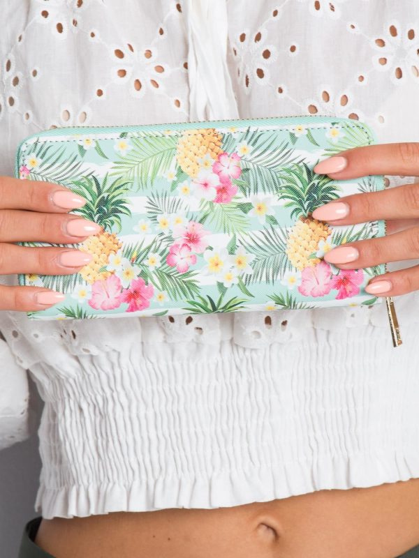 White and mint wallet with print