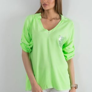 Fluo green blouse for women with sequin pocket