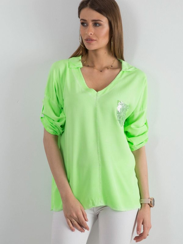 Fluo green blouse for women with sequin pocket