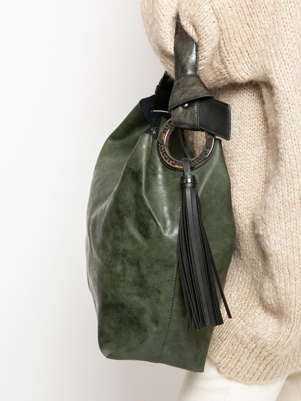 Dark green eco-leather city bag