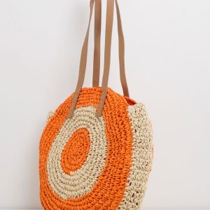 Orange-beige braided bag