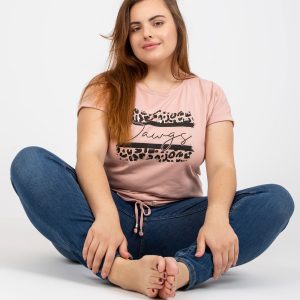 Dirty pink plus size t-shirt with applique and print