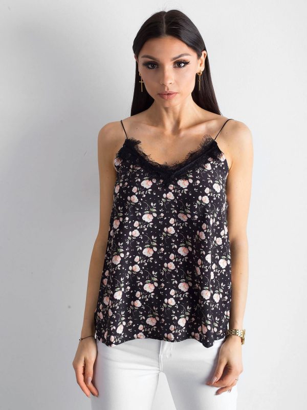 Black Loose Floral Top