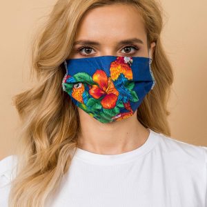 Navy blue protective mask with print