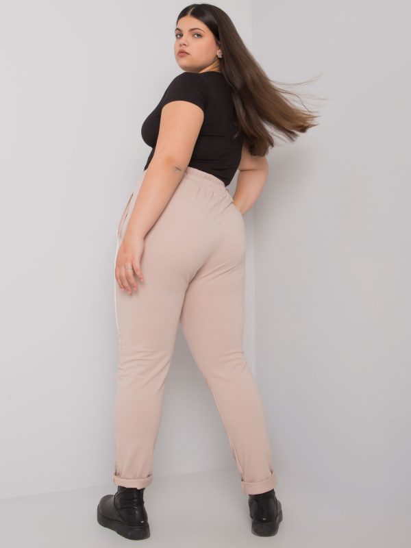 Beige plus size sweatpants with Abelia print