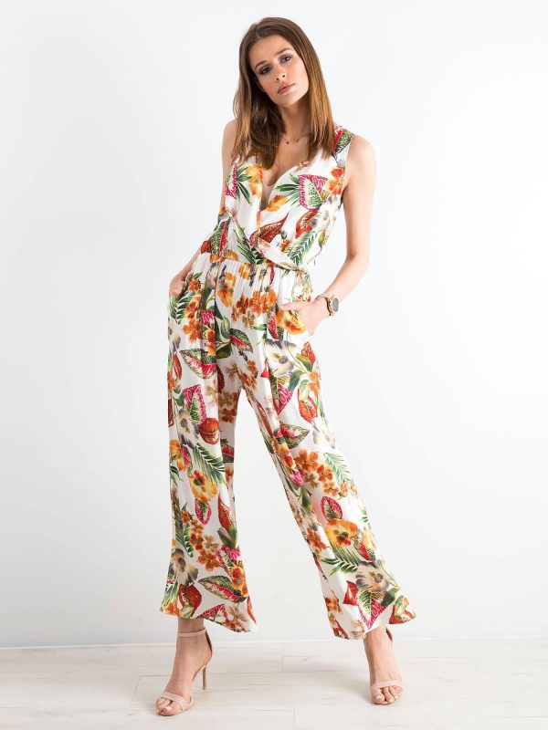 Ecru jumpsuit with flowers