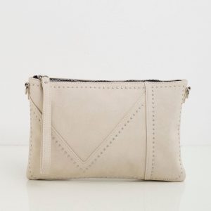 Light beige eco-leather longitudinal handbag