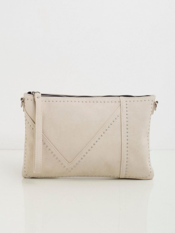 Light beige eco-leather longitudinal handbag