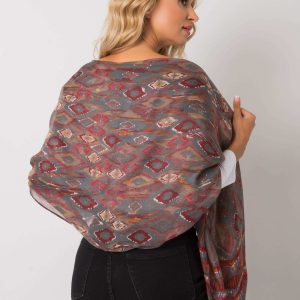 Grey-burgundy women's scarf with patterns