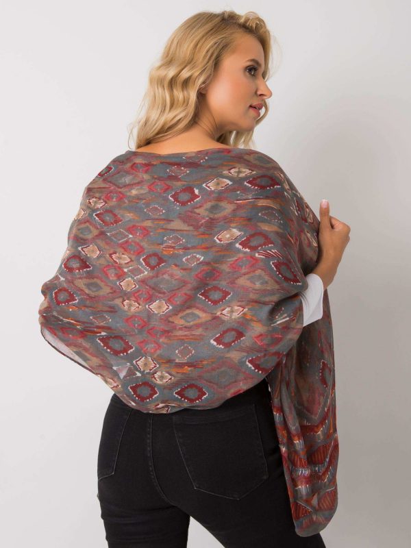 Grey-burgundy women's scarf with patterns