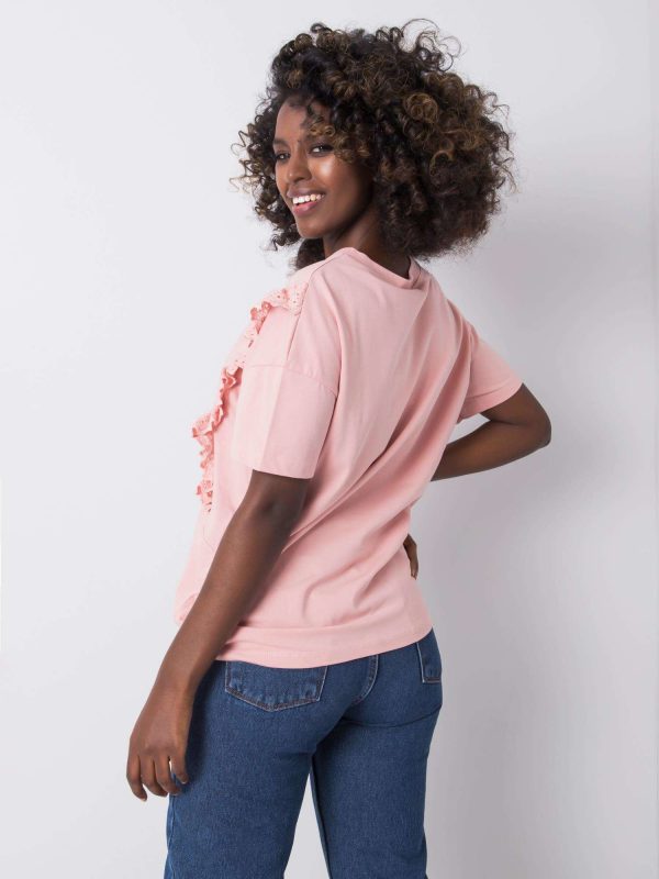 Dirty pink T-shirt with flounces Mylene