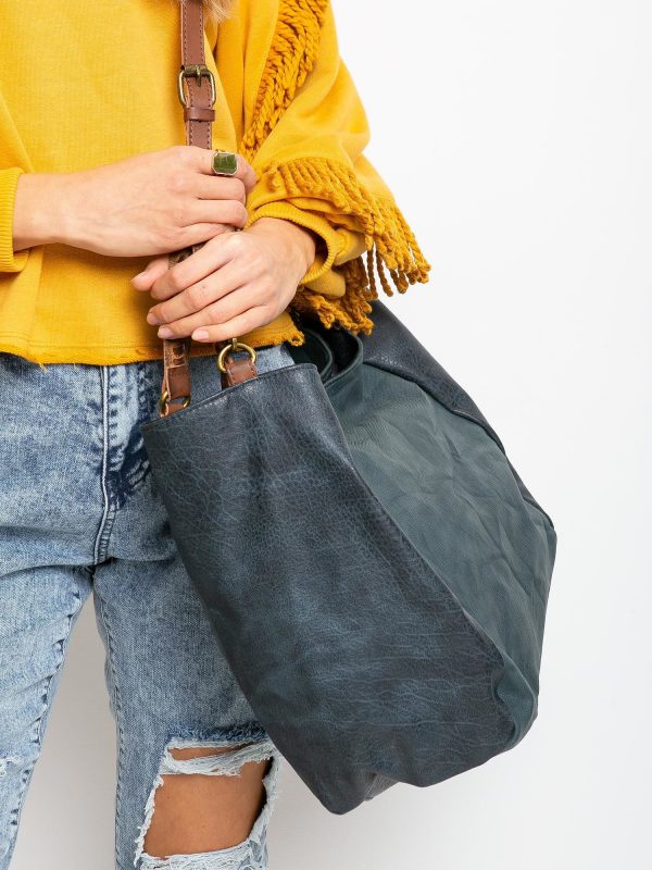 Dark blue large bag made of eco leather