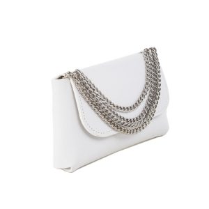 White handbag with decorative chains