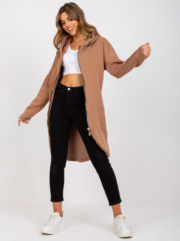 Light brown sweatshirt basic with pockets Tina RUE PARIS