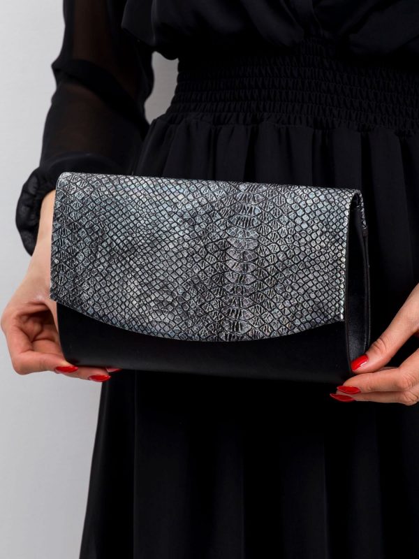 Black and silver eco leather clutch bag