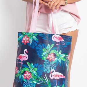 Navy Blue and Pink Printed Bag