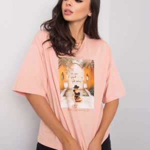 Salmon T-shirt for women with Morris print