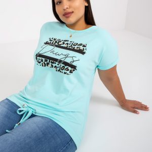 Mint Cotton Plus Size T-Shirt with Print