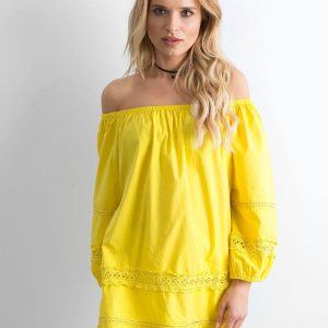 Yellow cotton tunic with Spanish neckline