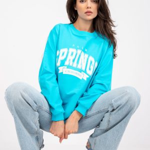 Blue and white oversize hoodless sweatshirt with pockets