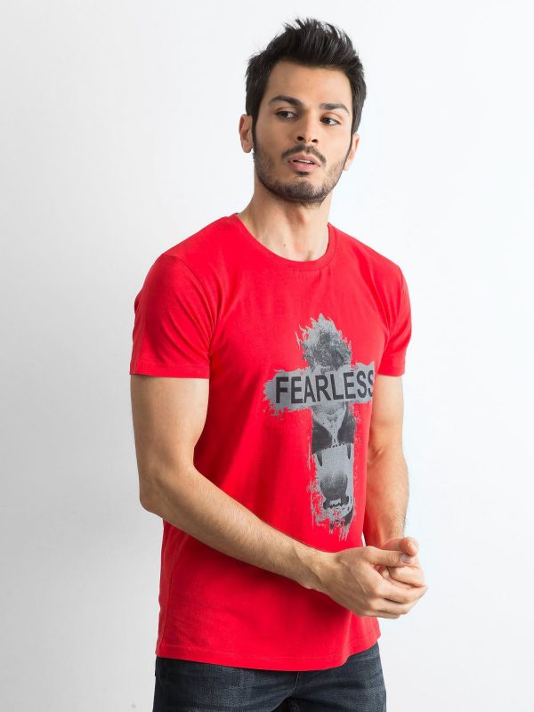 Red Cotton Printed Men's T-Shirt