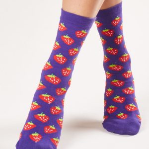 Purple Strawberry Print Socks