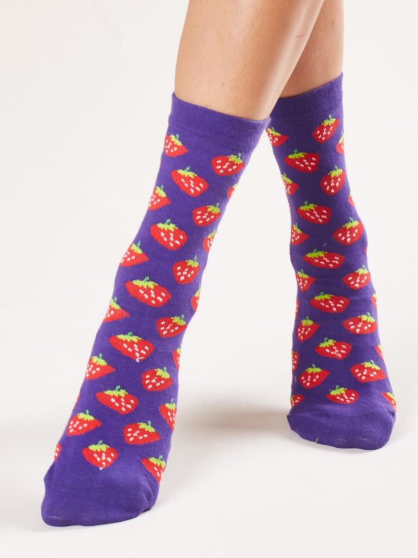 Purple Strawberry Print Socks