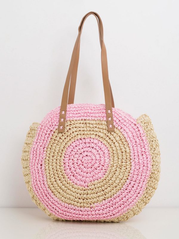 Pink and beige braided bag