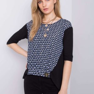 Black and blue blouse with print by Amy RUE PARIS