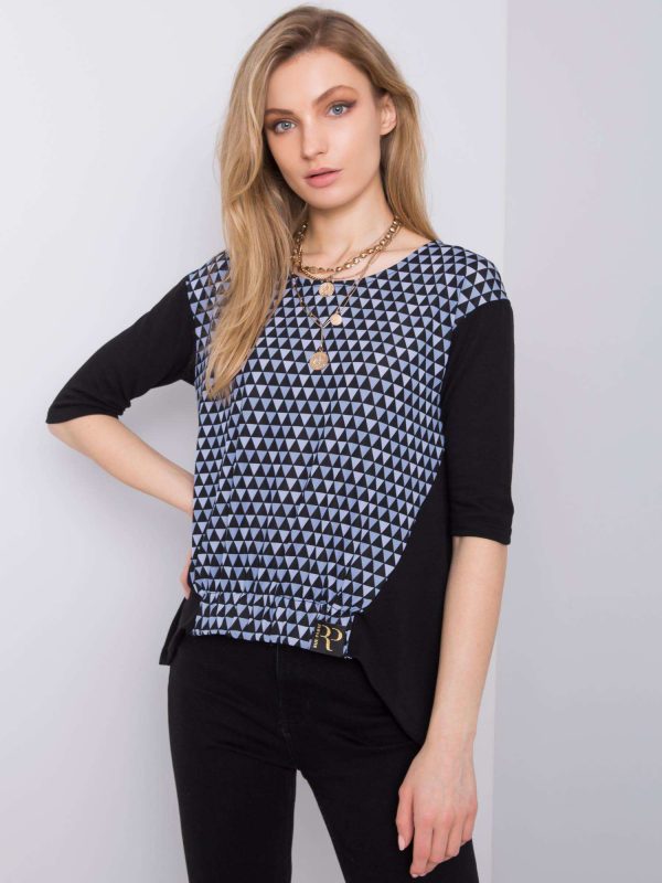 Black and blue blouse with print by Amy RUE PARIS