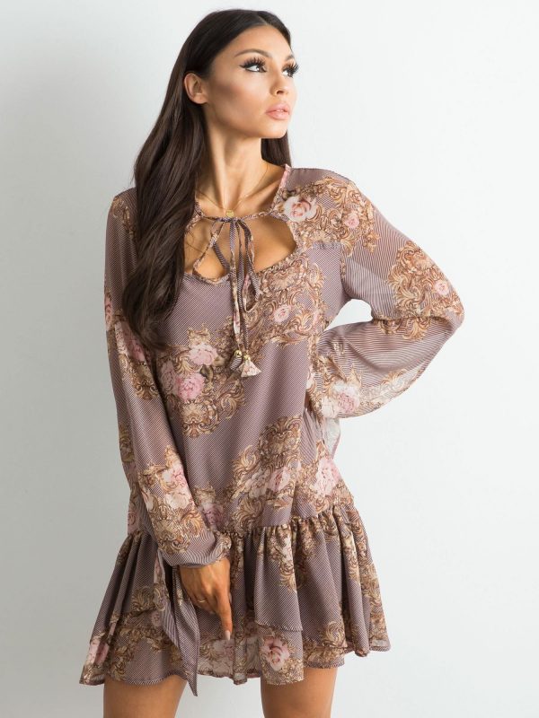 BY O LA LA Brown ruffle dress