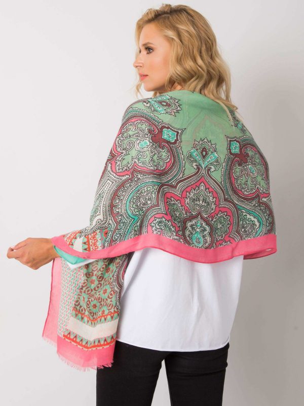 Pink and green print scarf