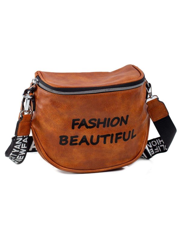 Brown eco-leather bag with inscription