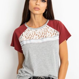 RUE PARIS Grey-burgundy t-shirt Euphoria