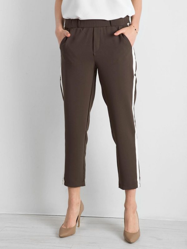 Khaki women's pants with stripes